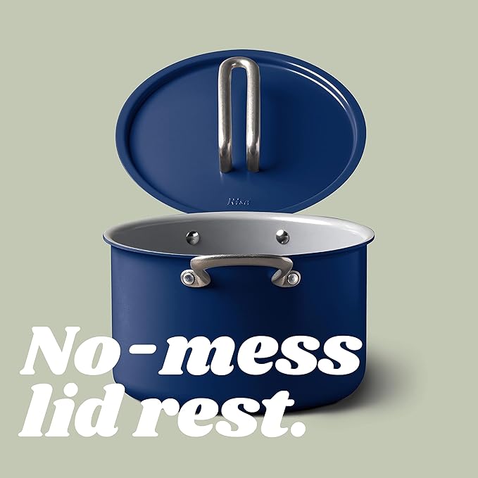 Risa Induction Cookware Pot and Pan Set - Nonstick Ceramic Coating Stainless Steel Handle Cookware Set - 10 inch Pot 11 Inch Pan w/Lid - Deep Blue - Kitchen Sets for Cooking