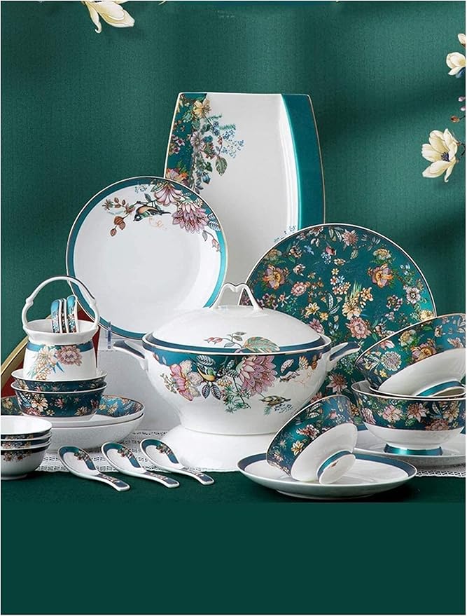 Dinnerware Sets - Luxury Dishes Service Set 70Pcs Bone China Dinnerware Set Palace Style Color Ceramic Tableware Set Service For 10 People
