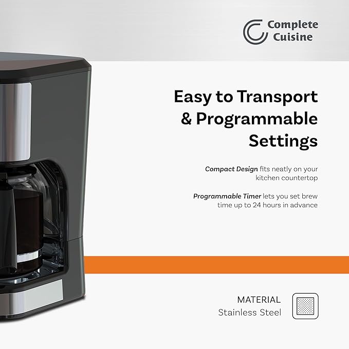 12-Cup Programmable Drip Coffee Maker Stainless Steel Auto Shut-Off