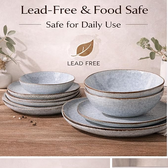 AmorArc Ceramic Dinnerware SetsHandmade Reactive Glaze Stoneware Plates and Bowls SetsHighly Scratch Resistant | Dishwasher &amp Microwave Safe Dishes SetService for 4 (12pc)