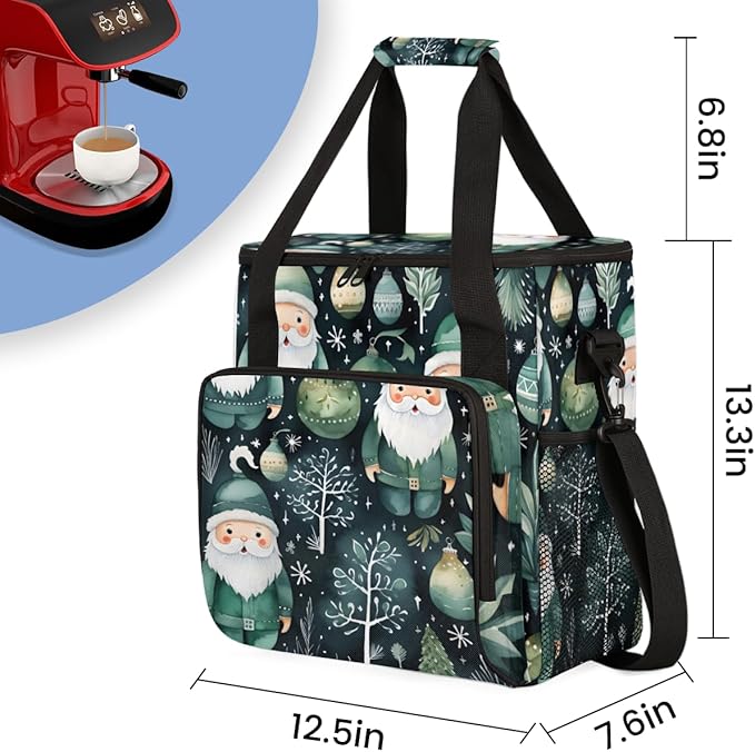 Colorful Santa Claus Coffee Maker Carrying Bag Abstract Santa Claus Travel Storage Bag Compatible with K-Mini or K-Mini Plus Single Serve Coffee Brewer Carrying Case with Pockets &amp Shoulder Stra