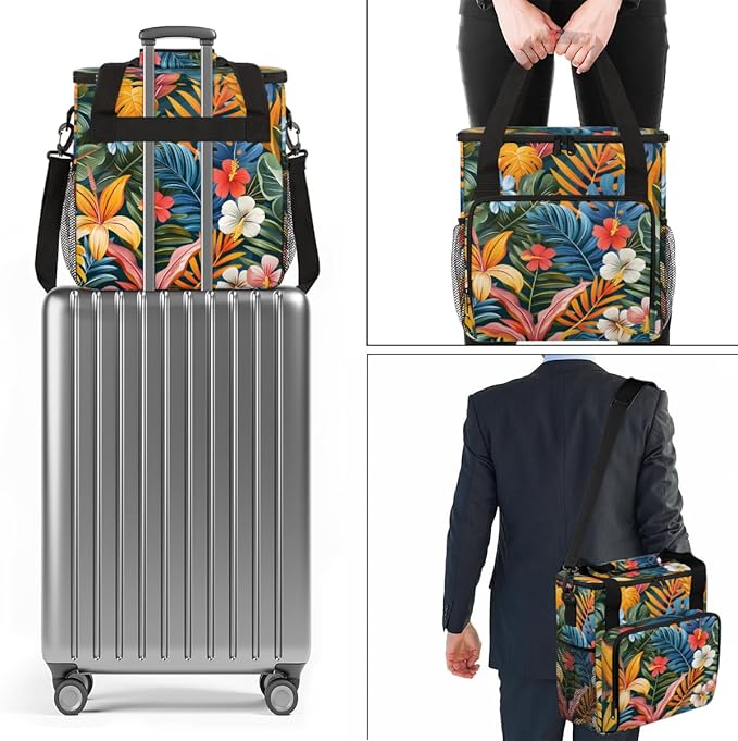 Gossamer Floral Leaves Coffee Maker Carrying Bag Travel Storage Bag Compatible with K-Mini or K-Mini Plus Single Serve Coffee Brewer Carrying Case with Multiple Pockets &amp Shoulder Strap