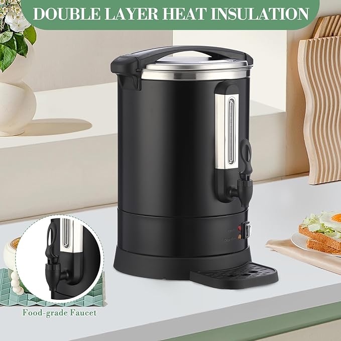 PioneerWorks 120 Cup Commercial Coffee Maker with Percolator Brewing 18L Stainless Steel Hot Water Urn Dual Tap for Fast Serving Event &amp Office Coffee Dispenser in Metallic Black