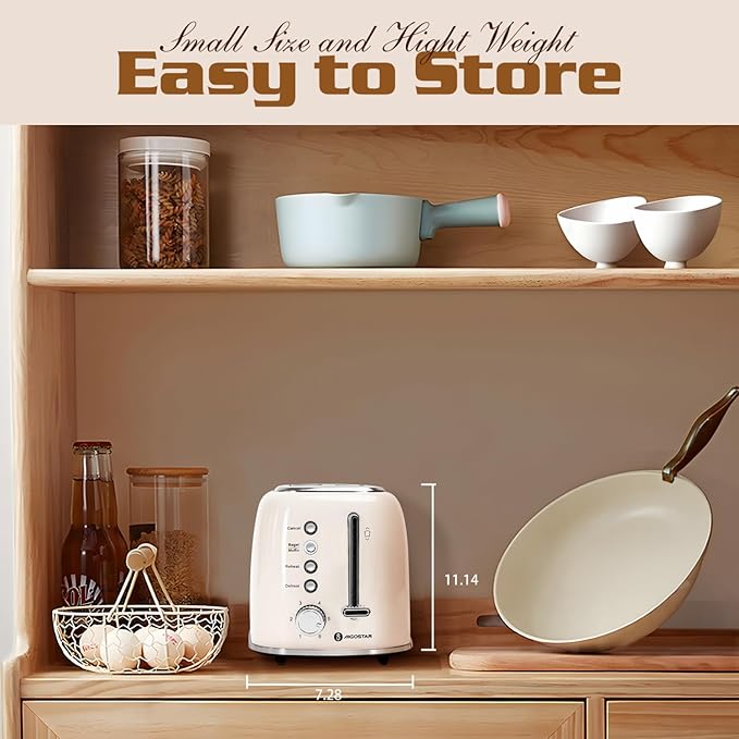 Aigostar Toaster 2 Slice Retro Stainless Steel 1.6 inch Extra Wide Slots Bread Toaster Bagel Cancel Defrost Function 6 Shade Settings &amp Removable Crumb Tray Waffle Tortilla