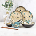 Dinner Set for Family Party Hotel Restaurant Hand-Painted Dinnerware Set Blue Rice Bowl Soup Bowl Dinner Pla