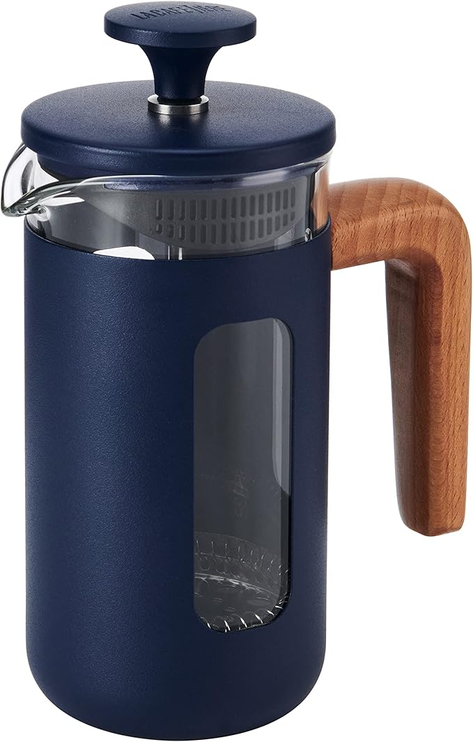 La Cafetière Pisa Cafetière 3-Cup/35ml Heat-Resistant Borosilicate Glass and Stainless Steel with Easy-Grip Plunger Small French Press Coffee Maker for Loose Tea and Ground Coffee Navy