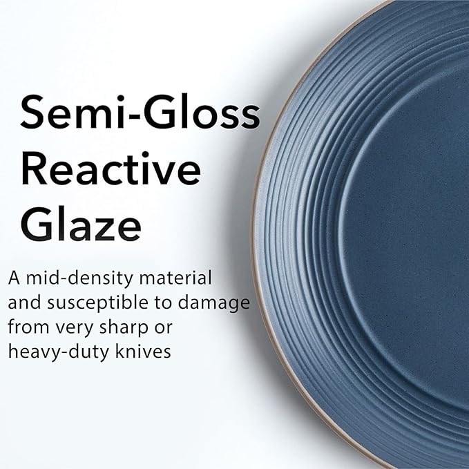RINGAR Round Stoneware 16pc Dinnerware Set of 4 Dinner Plates Side Plates Cereal Bowls Mugs - Speckle Matte Blue (428051)