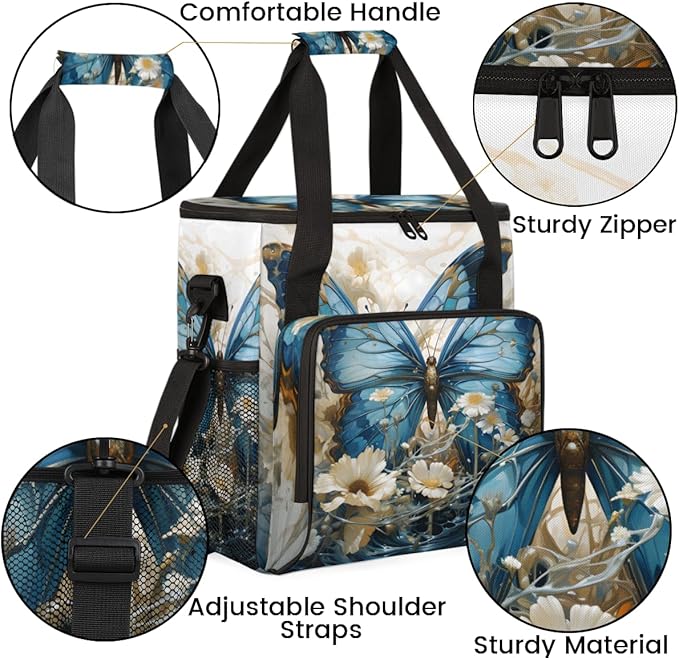 Retro Butterfly Coffee Maker Carrying Bag Abstract Butterfly Travel Storage Bag Compatible with K-Mini or K-Mini Plus Single Serve Coffee Brewer Carrying Case with Multiple Pockets &amp Shoulder St