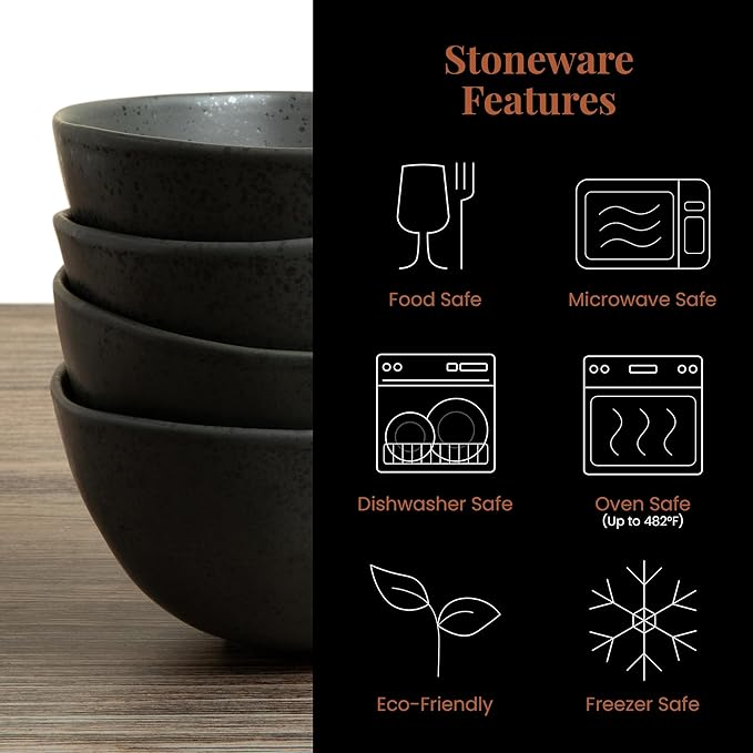 Trasa Home by Larder &amp Vine Eco-Friendly High Fired Artisan Stoneware Organic &amp Modern Dinnerware 16 piece set 4 place settings (Charcoal)