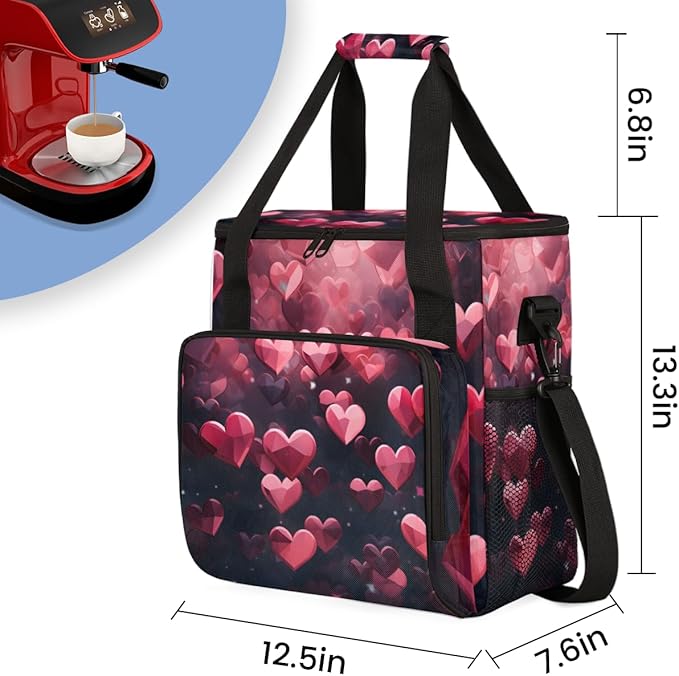 Diamond Heart Coffee Maker Carrying Bag Red Diamond Travel Storage Bag Compatible with K-Mini or K-Mini Plus Single Serve Coffee Brewer Carrying Case with Multiple Pockets &amp Shoulder Strap