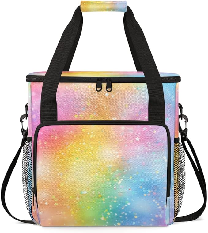 Glitter Coffee Maker Carrying Bag Rainbow Color Portable Travel Storage Tote Bag Compatible with K-Mini or K-Mini Plus Single Serve Coffee Brewer Carrying Case with Multiple Pockets &amp Shoulder S