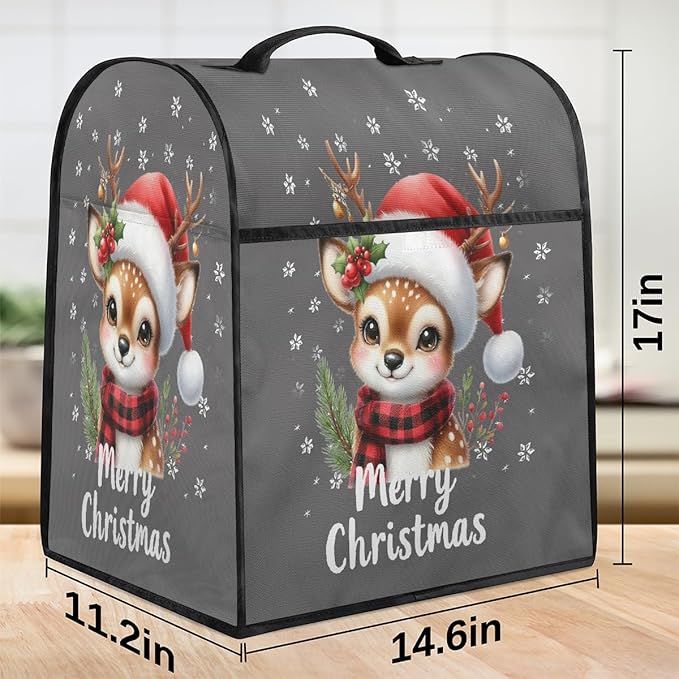 cfpolar Kitchen Aid Mixer Cover Compatible with 6-8 Quarts Elk Holly Christmas Hat Stand Mixer Cover Kitchen Aid Mixers Accessories Appliance Organizer Bag Dust Covers with Zipper Pocket