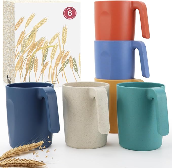 Wrova wheat straw plates and bowl sets with 16oz mugs - unbreakable dinnerware sets of 22 - Colorful Series2