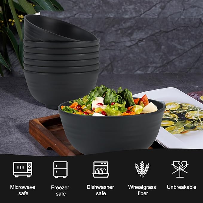 Homienly Wheat Straw Dinnerware Set of 24 Service for 8 Plates and Bowls Sets Unbreakable Drinking Cup Reusable Lightweight Dinnerware Set for Kitchen (Black)