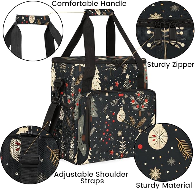 Graffiti Xmas Tree Coffee Maker Carrying Bag Portable Travel Storage Tote Bag Compatible with K-Mini or K-Mini Plus Single Serve Coffee Brewer Carrying Case with Multiple Pockets &amp Shoulder Stra