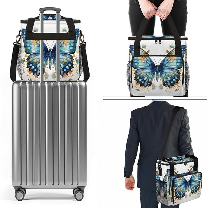 Artistic Butterfly Coffee Maker Carrying Bag Watercolor Butterfly Travel Storage Bag Compatible with K-Mini or K-Mini Plus Single Serve Coffee Brewer Carrying Case with Pockets &amp Shoulder Strap