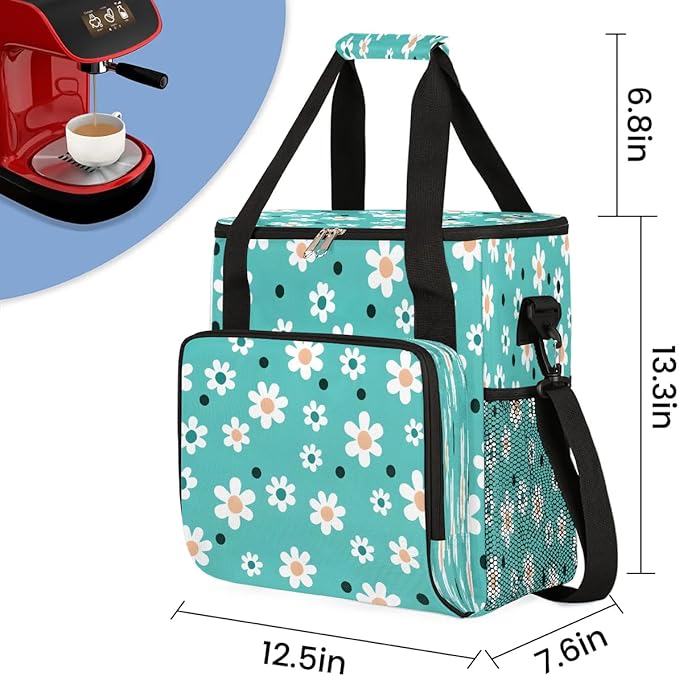 Cute Daisy Flowers Coffee Maker Carrying Bag for Keurig K-Mini or K-Mini Plus Storage Portable Coffee Maker Travel Bag