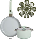 GoodCook Ceramic Cookware Set 5-Piece with Removable Handle Induction Compatible Nonstick and Oven Safe with 9.5-Inch Frypan Sage Green