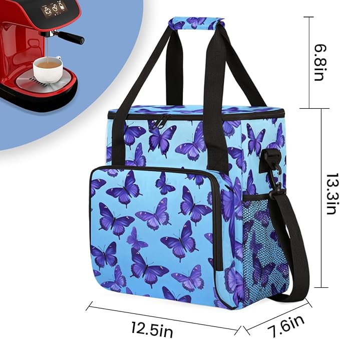 Watercolor Butterfly Coffee Maker Carrying Bag Dreamy Butterfly Travel Storage Bag Compatible with K-Mini or K-Mini Plus Single Serve Coffee Brewer Carrying Case with Pockets &amp Shoulder Strap