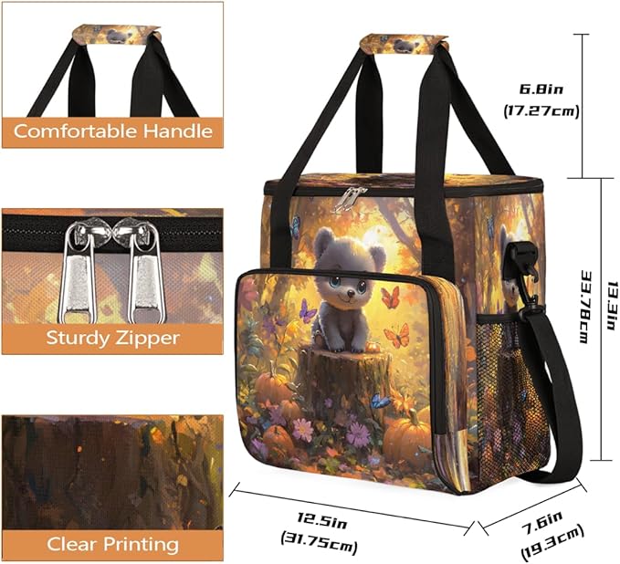 Cute Bear Pumpkin Butterfly Maple Leaf Coffee Maker Carring Bag Travel Carrying Storage Tote Bag Compatible with Keurig K-Mini or K-Mini Plus Portable Single Serve Coffee Brewer Case with Pockets