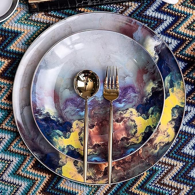 Dining Plate Set 56-Piece Dinnerware Sets American Light Luxury Plate and Bowl Set Ceramic Bone China High-end Dishware Sets for 10 People