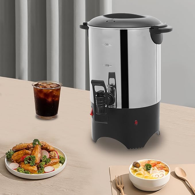 5.2L/1.4Gal Coffee Urn Stainless Steel 110V 1000W Silver Hot Beverage Dispenser Electric Fast Heating Comerical Coffee Maker Urn for Offices Hotels Home 30-Cup