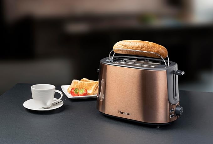Bestron ATS1000CO Toaster with 2 sleds crumb tray and roll top 1000W color: copper