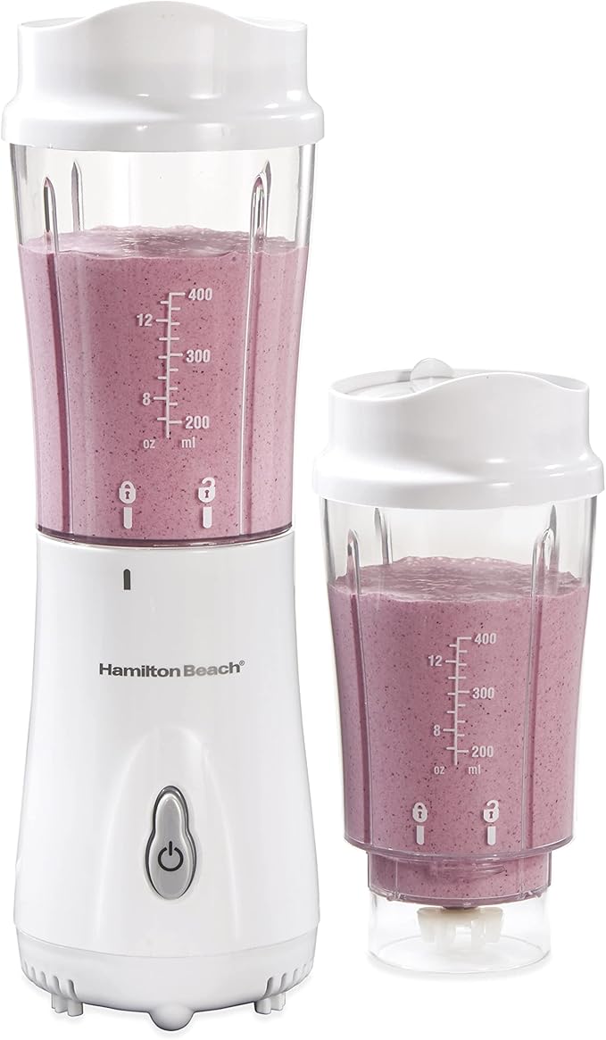 Hamilton Beach Portable Blender for Shakes and Smoothies with 14 Oz BPA Free Travel Cup and Lid &amp Electric Vegetable Chopper &amp Mini Food Processor 3-Cup 350 Watts