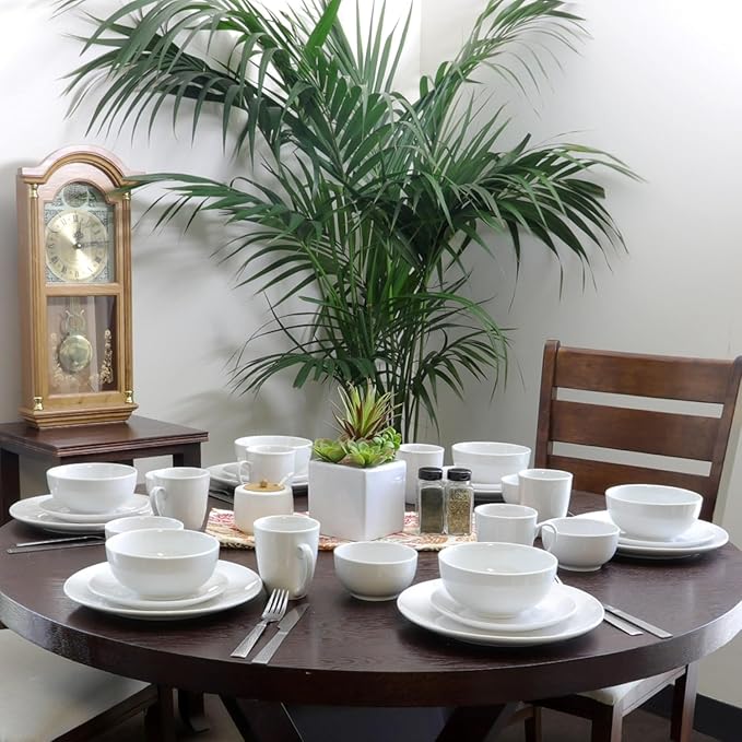 30-Piece White Porcelain Dinnerware Set – Elegant Service for 6 Microwave &amp Dishwasher Safe