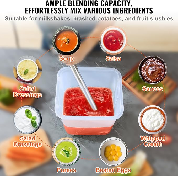 VEVOR Commercial Immersion Blender 750W 20 Heavy Duty Hand Mixer Variable Speed Kitchen Stick Mixer with 304 Stainless Steel Blade Multi-Purpose Portable Mixer for Soup Smoothie Puree Baby Food