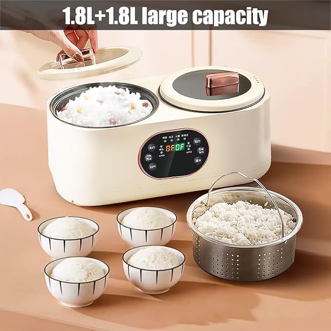 Double Slow Cooker 1.8L+1.8l Rice Cooker with Double Pots Double Spelling Low Sugar Rice Cooker Non-stick Liner