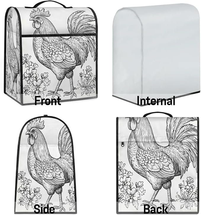 cfpolar Kitchen Aid Mixer Cover Compatible with 6-8 Quarts Animal Chicken Flower Retro Stand Mixer Cover Kitchen Aid Mixers Accessories Appliance Organizer Bag Dust Covers with Zipper Pocket