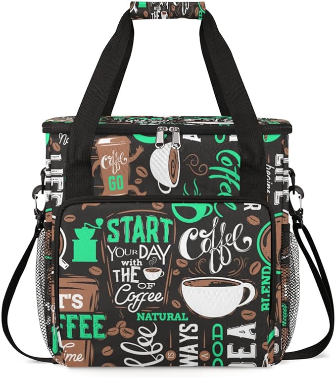 Turquoise Start Your Day With Coffee Coffee Maker Carrying Bag Coffee Machine Travel Storage Tote Bag Compatible with K-Mini or K-Mini Plus Portable Single Serve Coffee Brewer Case with Pockets