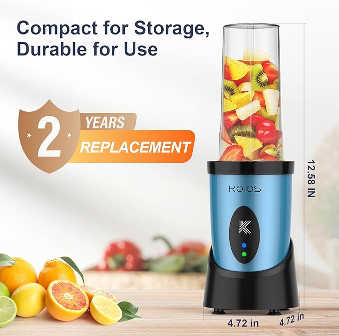 KOIOS Smoothie Blender 900W Personal Blender for Shakes and Smoothies for Kitchen with 2 Portable Cups 22oz Single Serve Smoothies Maker Mixer for Juices Nutritious Recipe Sky Blue