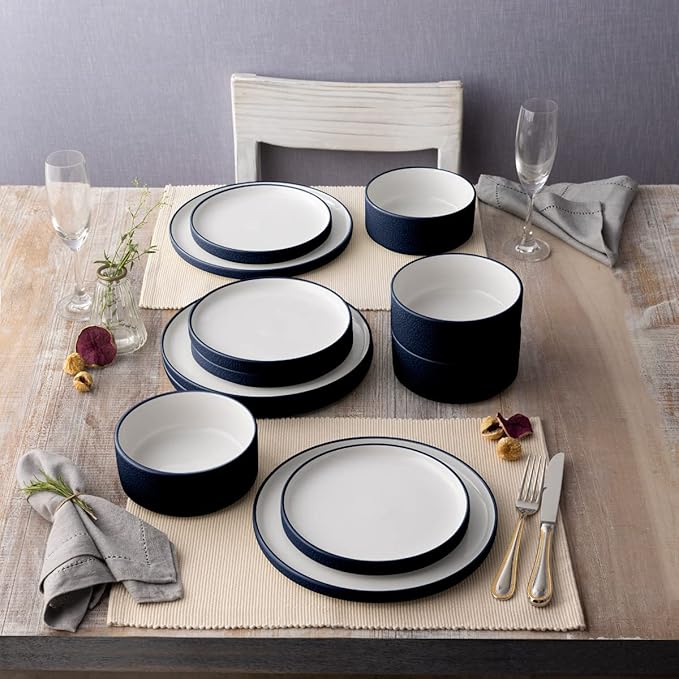 Noritake ColorTex Stone Navy 12-Piece Dinnerware Set Service for 4