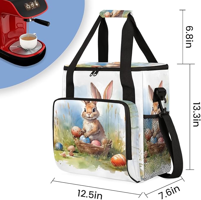 Easter Egg Coffee Maker Carrying Bag Easter Bunny Travel Storage Bag Compatible with K-Mini or K-Mini Plus Single Serve Coffee Brewer Carrying Case with Multiple Pockets &amp Shoulder Strap