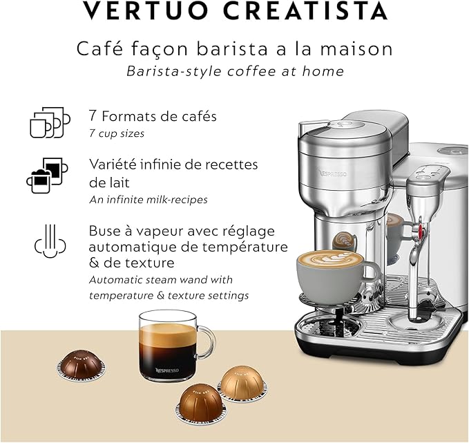 Nespresso Vertuo Creatista Coffee and Espresso Maker by Breville Brushed Stainless Steel