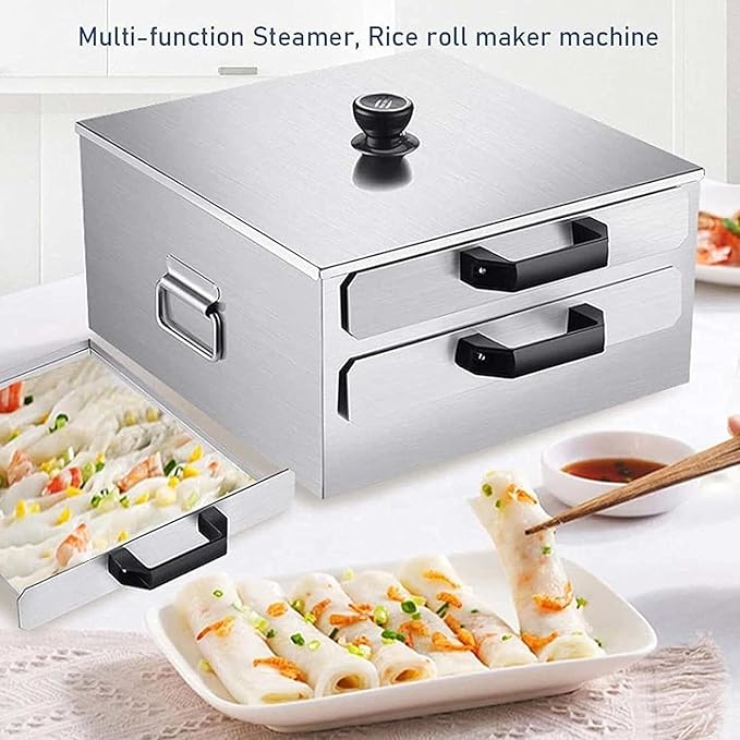 Pasta Pots Cantonese Rice Noodle Rolls Machine Stainless Steel Steamed Vermicelli Roll Steamer Chinese Chang Fen 2 Layer Rice Roll Maker Machine