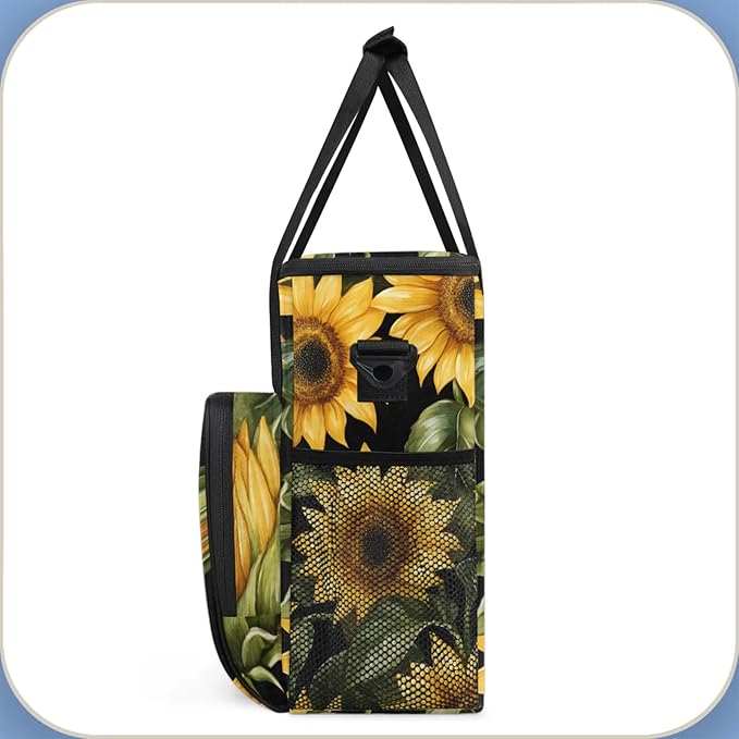 Flower Sunflower Theme Coffee Maker Travel Bag for Keurig K-Mini/K-Mini Plus Insulated Waterproof Tote with Pockets for K-Cup Portable Single-Serve Brewer Case