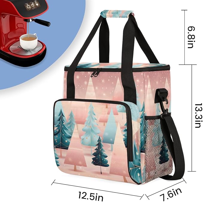 Christmas Tree Coffee Maker Carrying Bag Retro Tree Travel Storage Bag Compatible with K-Mini or K-Mini Plus Single Serve Coffee Brewer Carrying Case with Multiple Pockets &amp Shoulder Strap