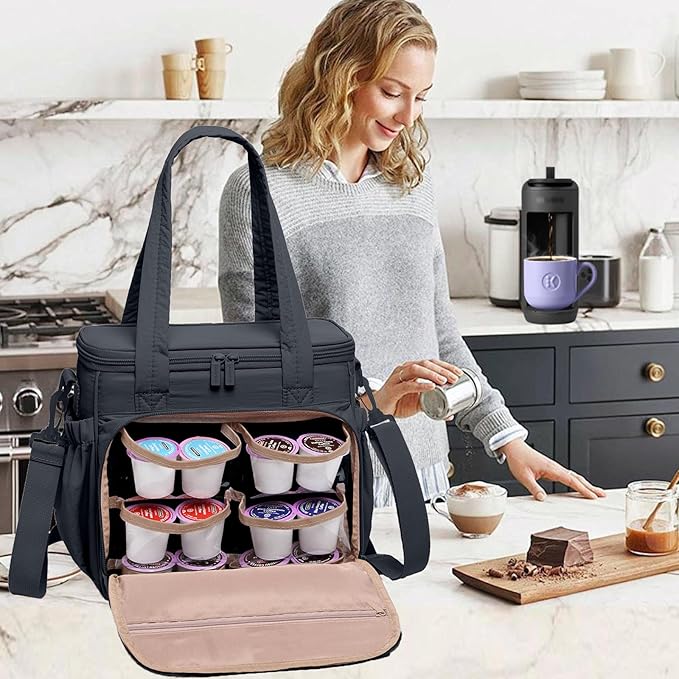 BAGSPRITE Coffee Maker Travel Bag Compatible with Keurig K-Mini Mate Carrying Case for K-Cup Single Serve Coffee Maker Portable Coffee Maker Case with Pod Organizer Mug Pockets &amp Shoulder Strap