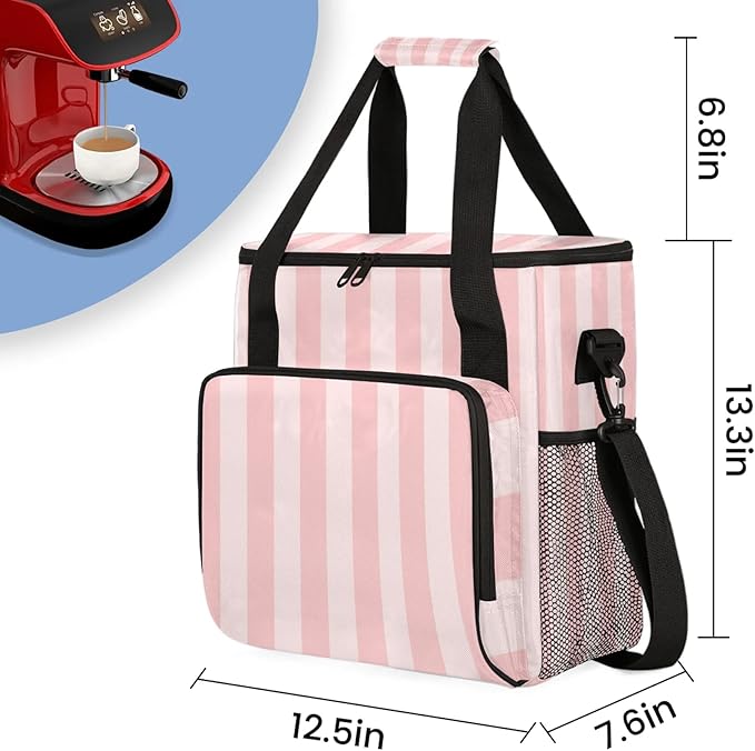 Pink Stripes Travel Coffee Maker Carrying Bag Large Organizer Storage Tote Bag Insulated Reusable Cooler Grocery Bags