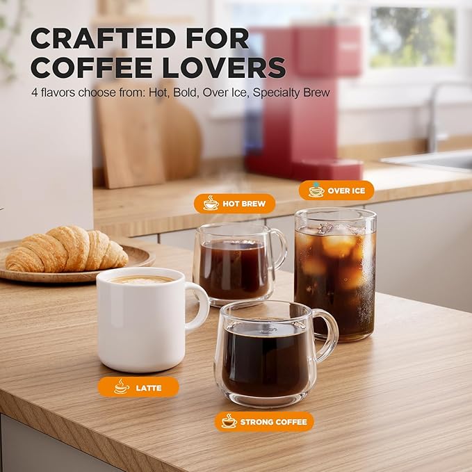 Single Serve Coffee Maker with Built-in Detachable Milk Frother Iced and Hot Coffee Machine for K Cup &amp Grounds 40oz Removable Water Reservoir 6 Cup Sizes Fits 7.3 Travel Mug Red