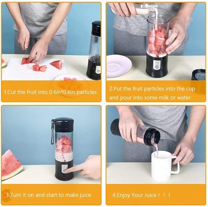 Portable BlenderToycol Mini Personal Size Blenders for Smoothies and ShakesUSB Travel Juicer Cup Fruit Juice Mixer with 6 Updated Bladesusb Blender 13.5Oz Bottle (Black)