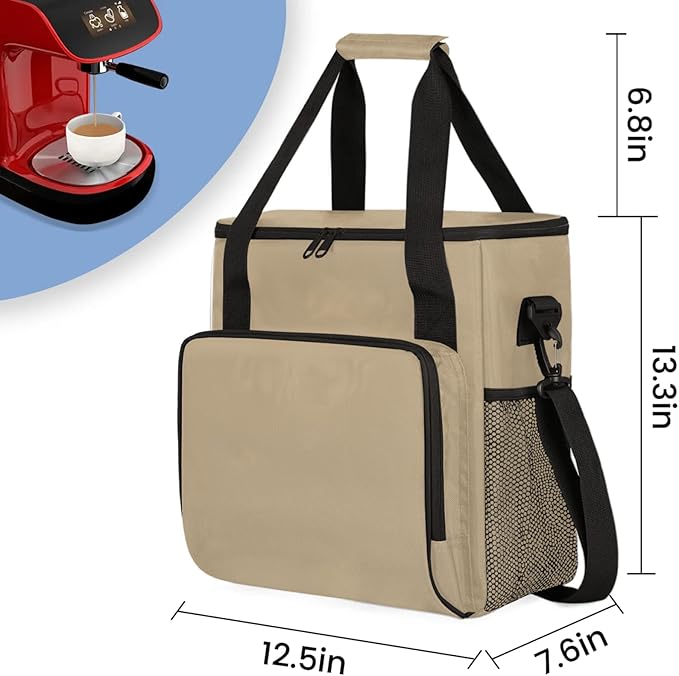 Tan Coffee Maker Carrying Bag Waterproof Insulated Leakproof Cooler Bag Portable Storage Tote Bag Organizer With Shoulder Strap