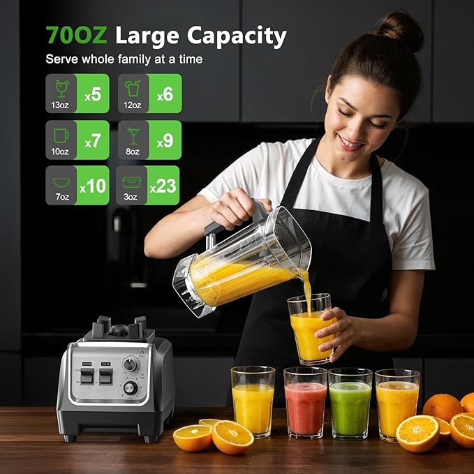 1800W Blender for Smoothies 70 oz Large Capacity Countertop Blenders with 20 oz Grinding Cup - 28000RPM High Speed Kitchen Blender for Ice Crushing Frozen Drinks Milkshakes &amp Puree