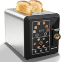 2 Slice Touch Screen Toaster 1.3 Wide Slots Smart Digital Display Toaster with 6 Browning Levels &amp 6 Bread Types Memory Defrost Reheat Stainless Steel 800W