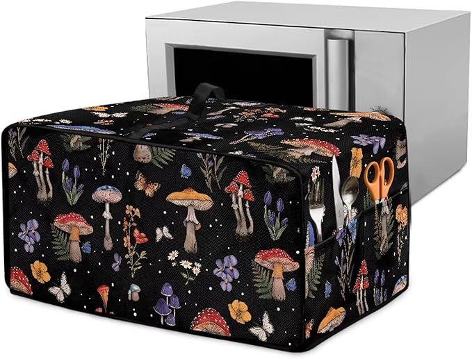 Toaster Oven Heat-Resistant Modern Toaster Oven Heavy Duty Dust-proof Microwave Cover with Storage Side Pockets Protects from Appliances Spills Stain Colorful Mushroom