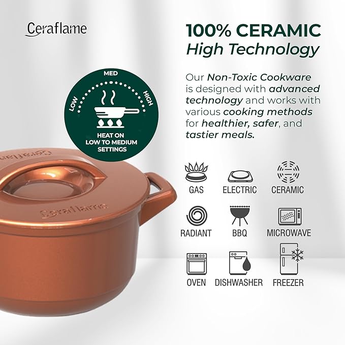 9 Piece Cookware Set Shiny Caramel with Ceramic Lid - Non-toxic Cookware Casserole and Frying Pan Set for Healthy Cooking Dishwasher Safe