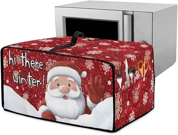 Doojoayie 4 Slice Toaster Cover Christmas Santa Kitchen Appliance Covers Universal Fit Toaster Oven Cover with Top Handle Belt Easy to Storange Red Christmas Home Decorations